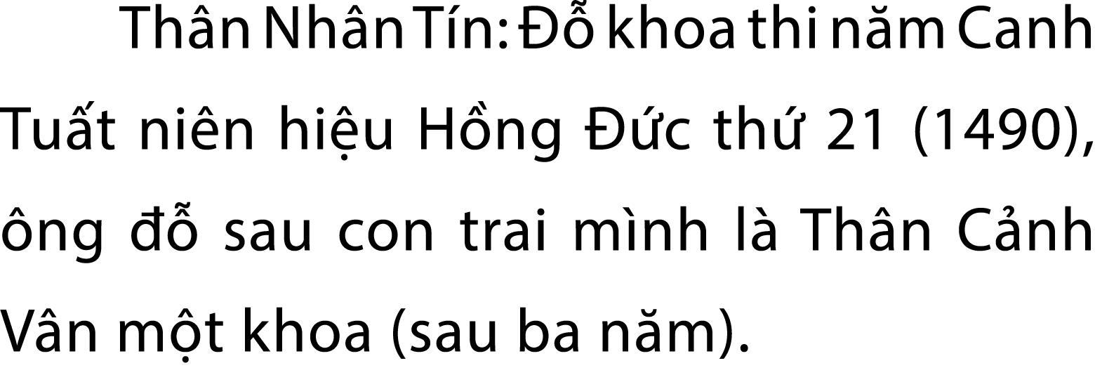 Th n Nh n T n:   khoa thi n m Canh Tu t ni n hi u H ng   c th  21 (1490),  ng    sau con trai m nh l  Th n C nh V n ...