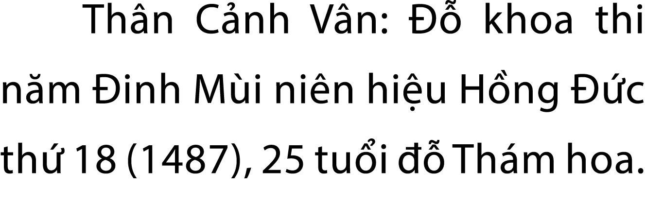 Th n C nh V n:   khoa thi n m  inh M i ni n hi u H ng   c th  18 (1487), 25 tu i    Th m hoa.