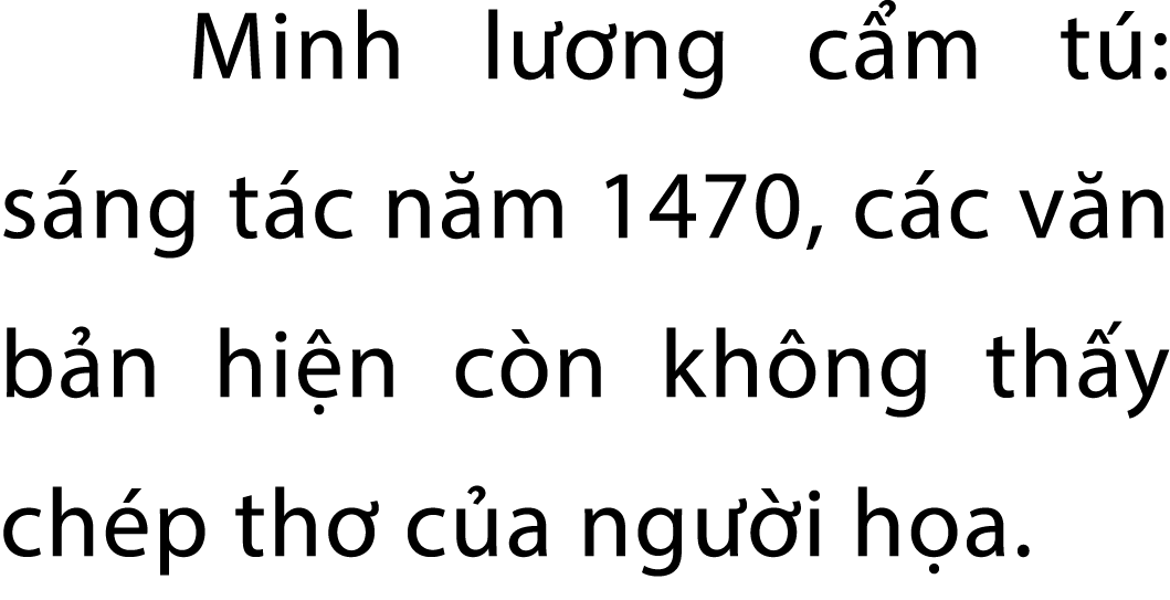 Minh l ng c m t : s ng t c n m 1470, c c v n b n hi n c n kh ng th y ch p th  c a ng  i h a.
